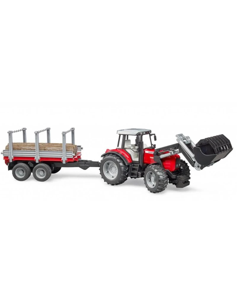 Bruder 2046 - Massey Ferguson 7480 Met Frontlader En Houttransport Aanhanger 4 Bruder 2046 - Massey Ferguson 7480 Met Frontlader En Houttransport Aanhanger - Afbeelding 2