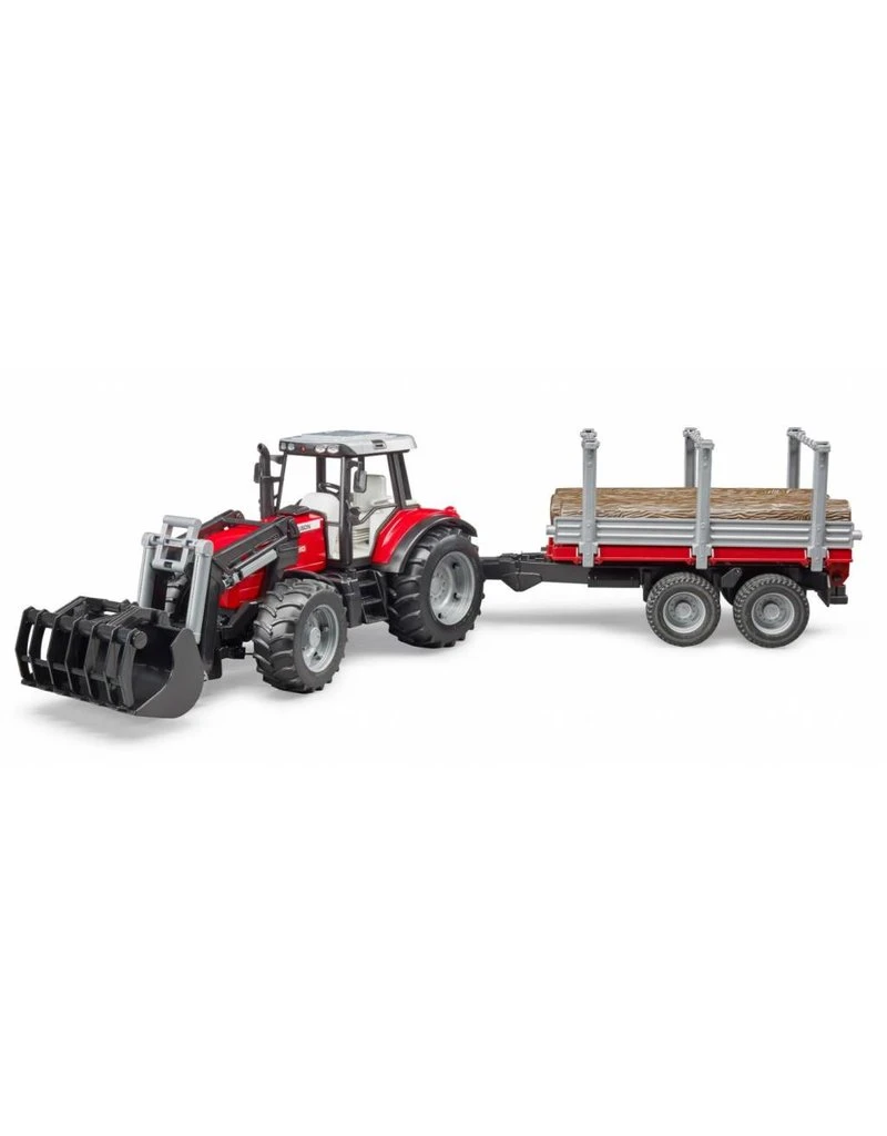 Bruder 2046 - Massey Ferguson 7480 Met Frontlader En Houttransport Aanhanger 3 Bruder 2046 - Massey Ferguson 7480 Met Frontlader En Houttransport Aanhanger