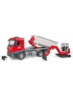 Bruder 3624 - MB Arocs Met Afrolcontainer En Schaeff HR16 Minibagger