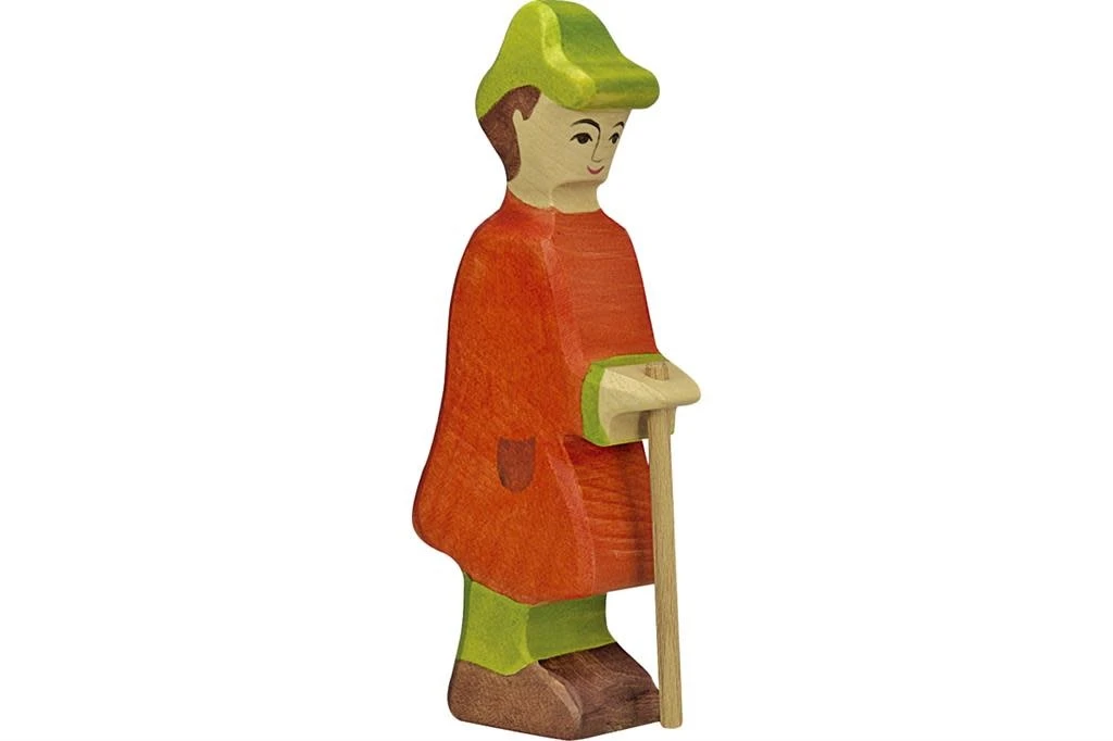 Holztiger Houten Figuren - Kerstmis: herder met staf oranje/groen 3 Holztiger Houten Figuren - Kerstmis: herder met staf oranje/groen